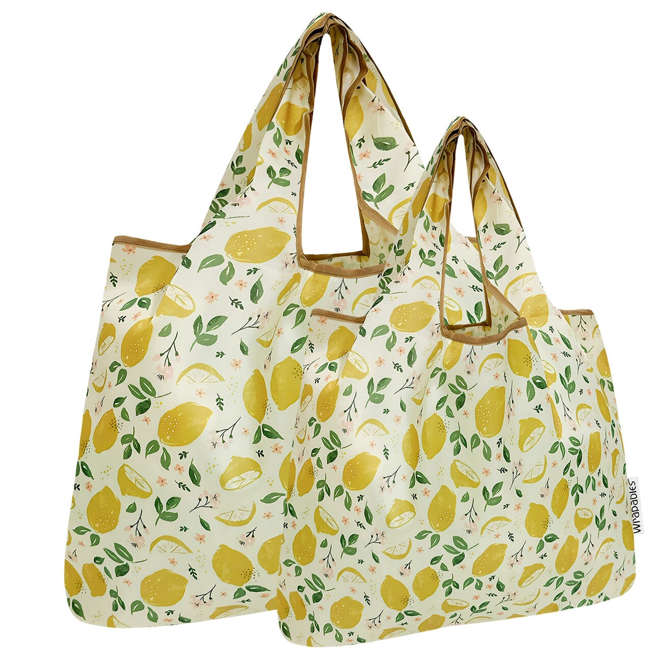 Wrapables Large & Small Foldable Tote Nylon Reusable Grocery Bags, Set of 2, Lemons